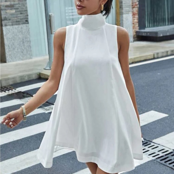 Boho White High Neck Tie Tank Top Dress - Picture 3 of 6